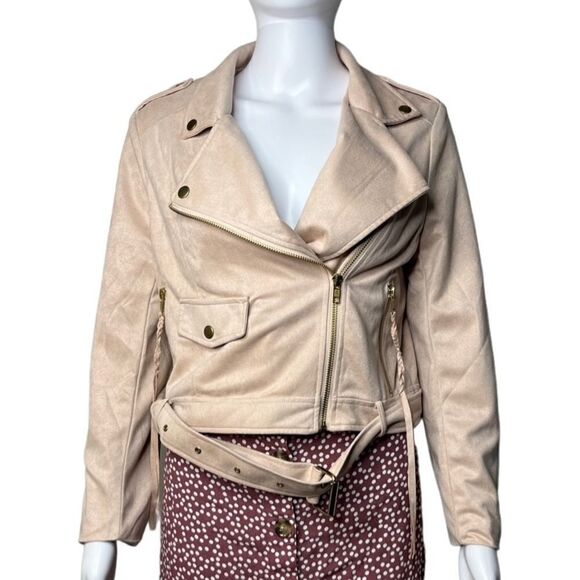 Ellison Faux Suede Moto Jacket Blush Pink Size Large - Picture 1 of 6